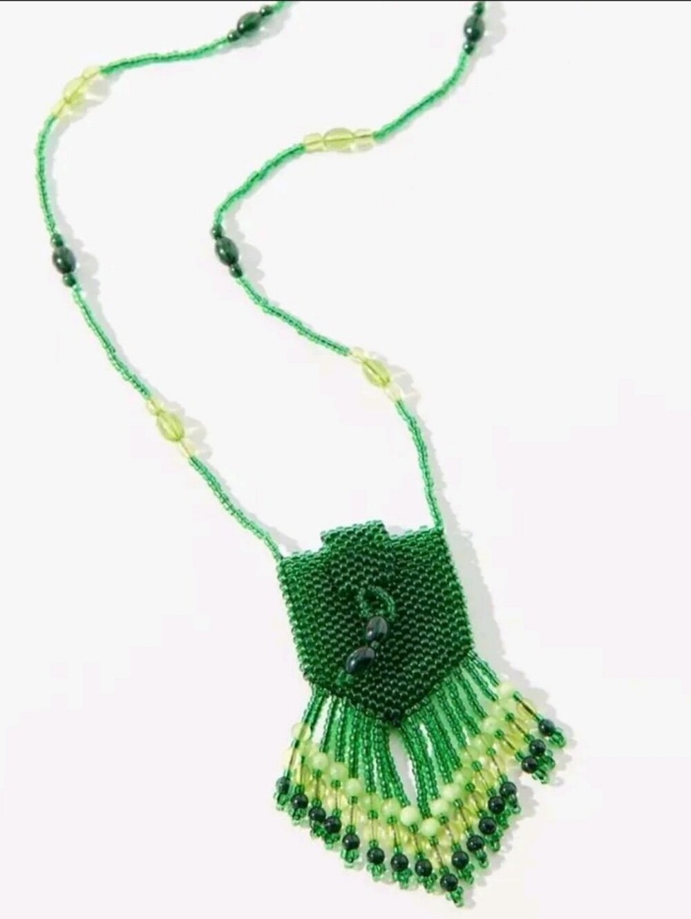 NWOT! Urban Outfitters, Lilou Beaded Pouch Necklace, Green